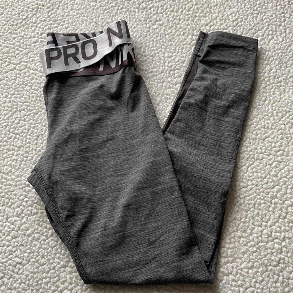 Nike Pro Dri Fit leggings with mesh back calf panel and thick ribbon waist